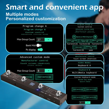 M-VAVE Chocolate Plus Wireless MIDI Foot Controller 4 Buttons BT Rechargeable, APP Control
