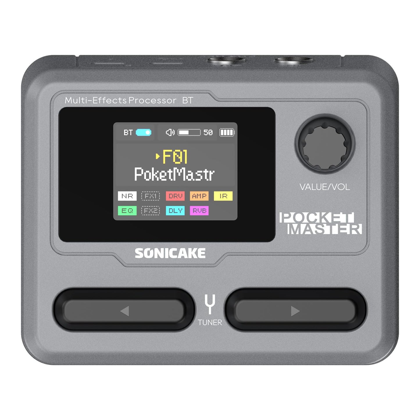 SONICAKE Pocket Master-Multi Effects Guitar Pedal with 9 Effects Modules 100 Drum Rhythms and Looper 100 Presets 20 Amp/Cab Electric Guitar Effects Processor OTG USB Audio Interface BT (Grey)