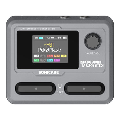 SONICAKE Pocket Master-Multi Effects Guitar Pedal with 9 Effects Modules 100 Drum Rhythms and Looper 100 Presets 20 Amp/Cab Electric Guitar Effects Processor OTG USB Audio Interface BT (Grey)