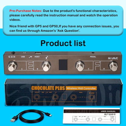 M-VAVE Chocolate Plus Wireless MIDI Foot Controller 4 Buttons BT Rechargeable, APP Control
