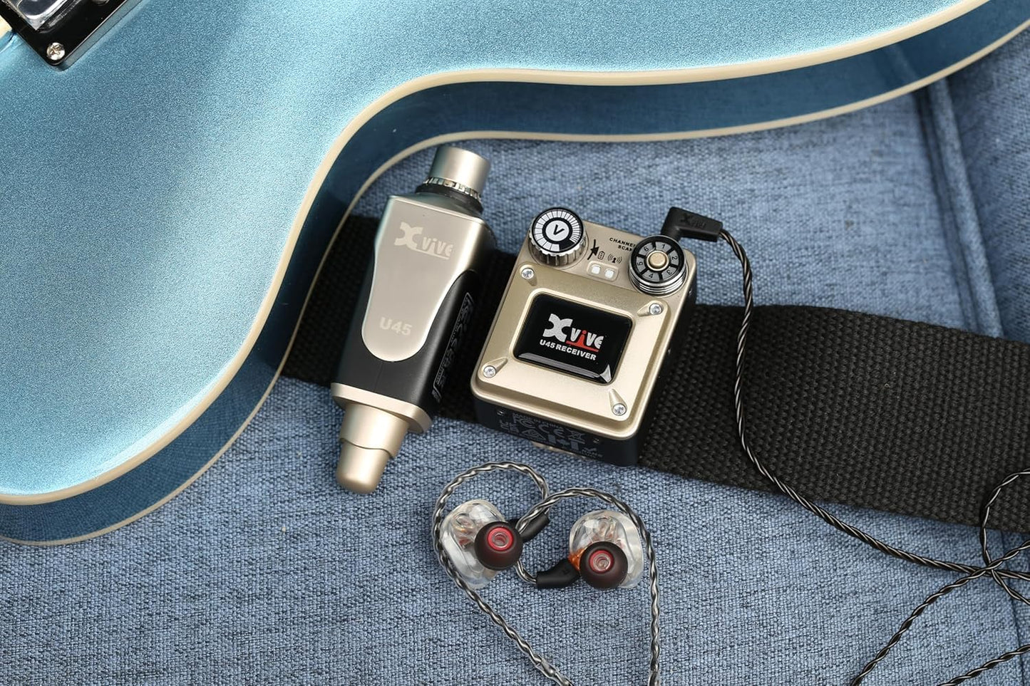 Xvive U45 Wireless in Ear Monitor System 5.8ghz IEM System Transmitter and bodypack Receiver for Studio, Band Rehearsal, Live Performance, Channel Scan Mode
