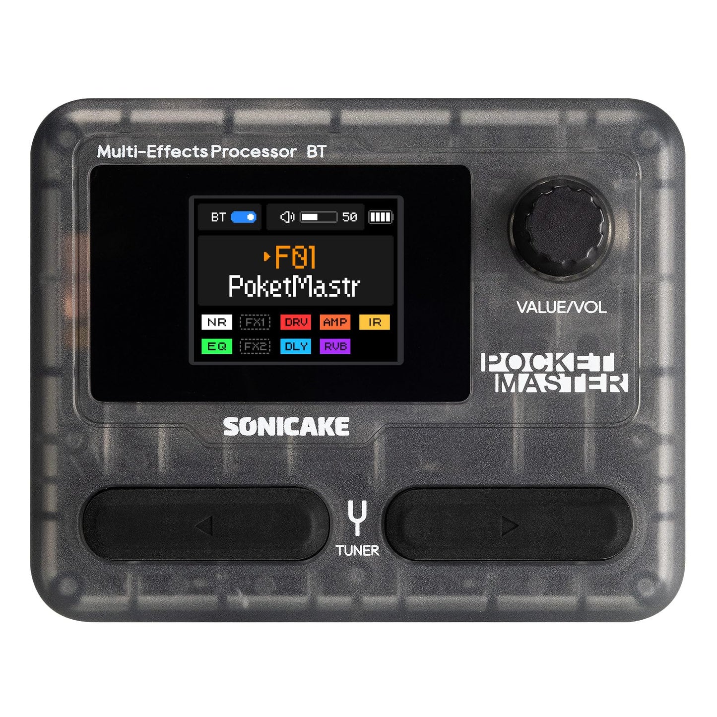 SONICAKE Pocket Master-Multi Effects Guitar Pedal with 9 Effects Modules 100 Drum Rhythms and Looper 100 Presets 20 Amp/Cab Electric Guitar Effects Processor OTG USB Audio Interface BT (Grey)
