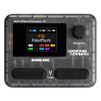 SONICAKE Pocket Master-Multi Effects Guitar Pedal with 9 Effects Modules 100 Drum Rhythms and Looper 100 Presets 20 Amp/Cab Electric Guitar Effects Processor OTG USB Audio Interface BT (Grey)