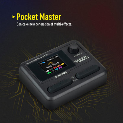 SONICAKE Pocket Master-Multi Effects Guitar Pedal with 9 Effects Modules 100 Drum Rhythms and Looper 100 Presets 20 Amp/Cab Electric Guitar Effects Processor OTG USB Audio Interface BT (Grey)