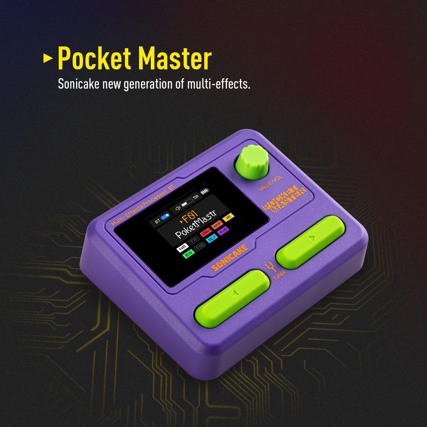 SONICAKE Pocket Master-Multi Effects Guitar Pedal with 9 Effects Modules 100 Drum Rhythms and Looper 100 Presets 20 Amp/Cab Electric Guitar Effects Processor OTG USB Audio Interface BT (Grey)