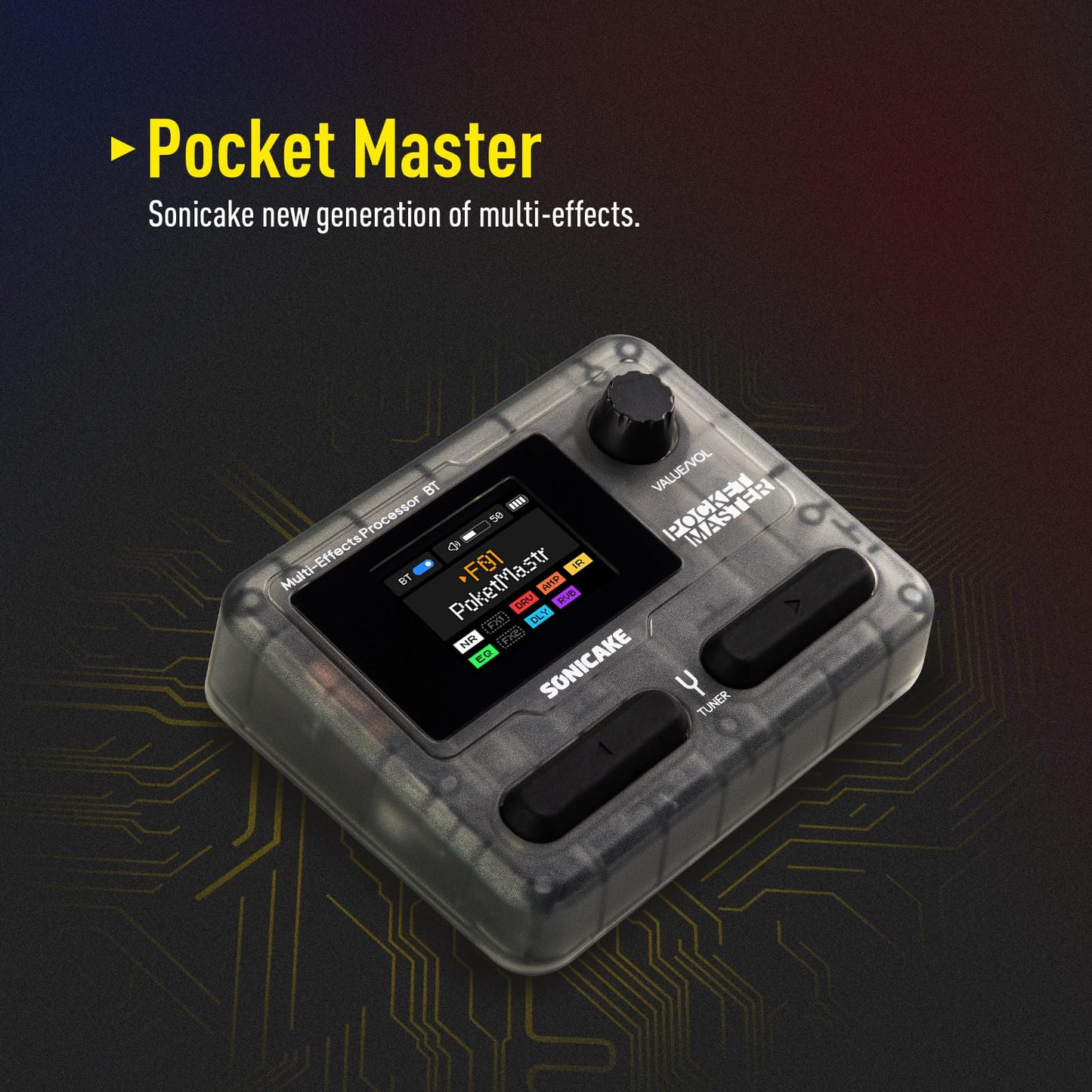 SONICAKE Pocket Master-Multi Effects Guitar Pedal with 9 Effects Modules 100 Drum Rhythms and Looper 100 Presets 20 Amp/Cab Electric Guitar Effects Processor OTG USB Audio Interface BT (Grey)