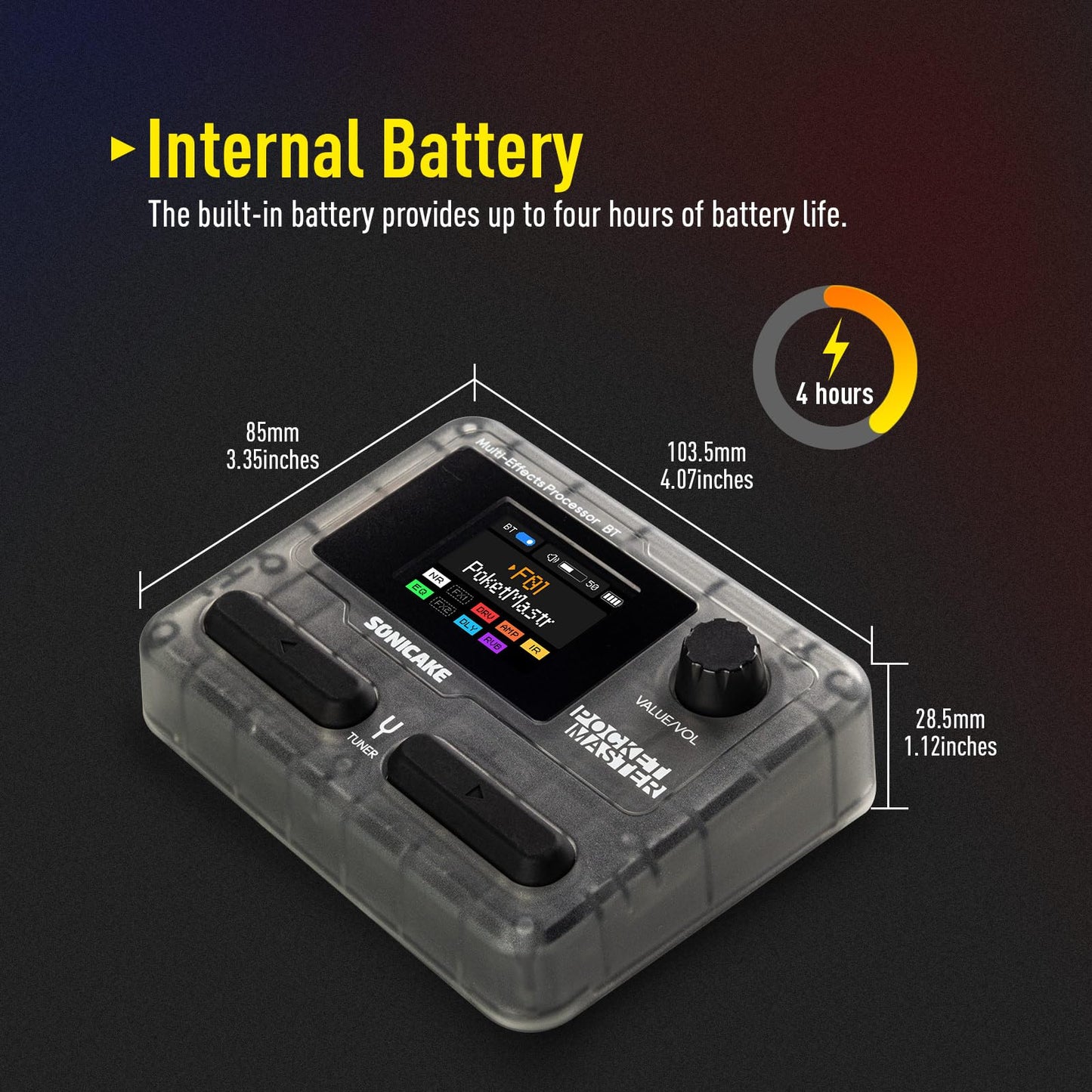 SONICAKE Pocket Master-Multi Effects Guitar Pedal with 9 Effects Modules 100 Drum Rhythms and Looper 100 Presets 20 Amp/Cab Electric Guitar Effects Processor OTG USB Audio Interface BT (Grey)