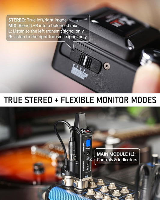 Xvive U45D Wireless in Ear Monitor System for Live Gigs, Small Venues and Worship Bands, 5.8GHz Stereo IEM System with Under 5ms Latency, No Rack Gear, Stereo/L/R/Mix Monitoring Mode