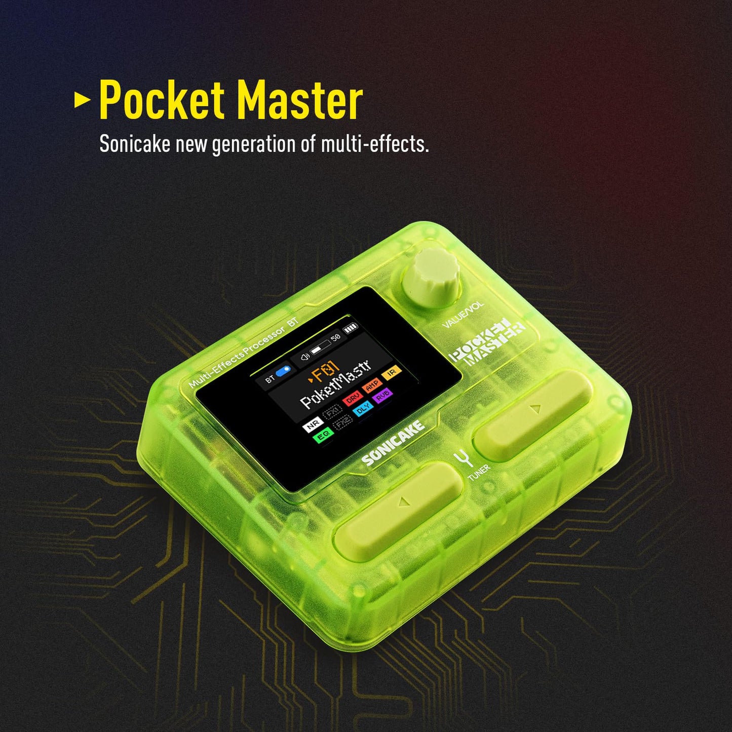 SONICAKE Pocket Master-Multi Effects Guitar Pedal with 9 Effects Modules 100 Drum Rhythms and Looper 100 Presets 20 Amp/Cab Electric Guitar Effects Processor OTG USB Audio Interface BT (Grey)