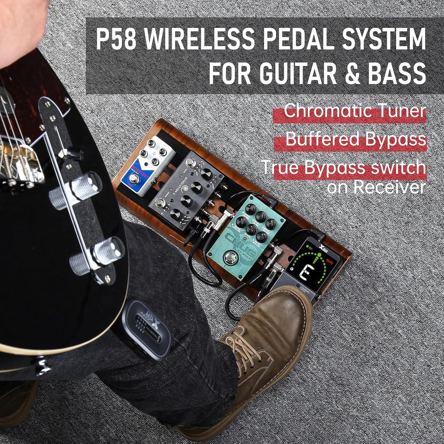 Xvive A58 Wireless Guitar System 5.8GHz Wireless Guitar Transmitter Receiver for Active or Passive Pickup Electric/Acoustic Bass Guitar