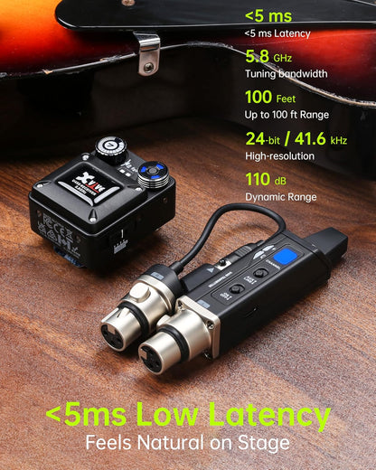 Xvive U45D Wireless in Ear Monitor System for Live Gigs, Small Venues and Worship Bands, 5.8GHz Stereo IEM System with Under 5ms Latency, No Rack Gear, Stereo/L/R/Mix Monitoring Mode